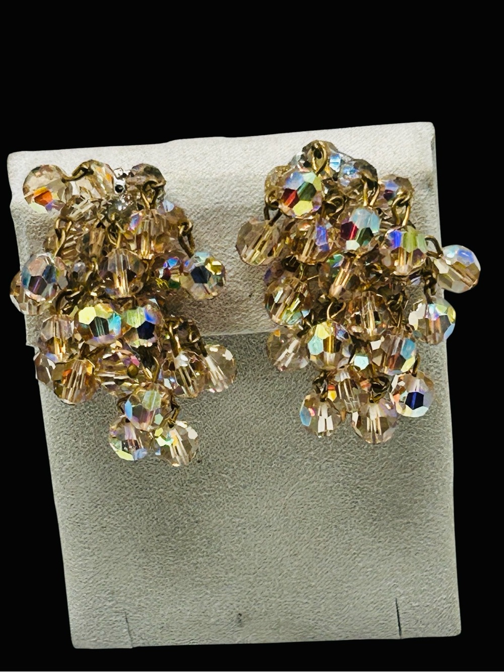 Vintage Cha-Cha Champagne AB Crystal Earrings